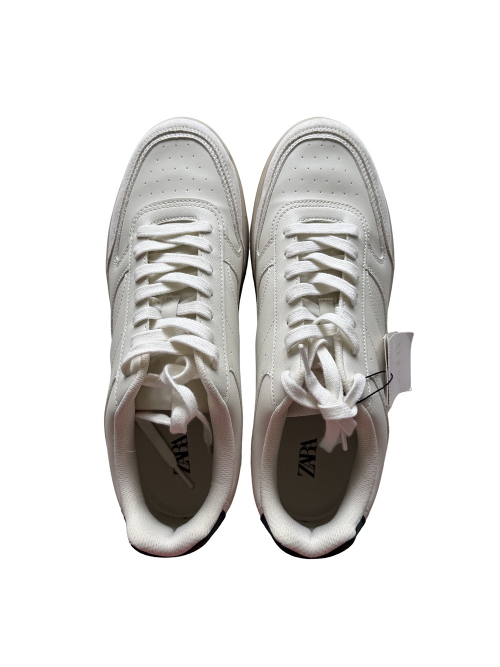 Zara Men’s White and Green Lace-Up Streetwear Sneakers